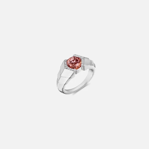 Arris Ring In Sterling Silver With Malaya Garnet And Diamond Halo | VL Cepher Discount