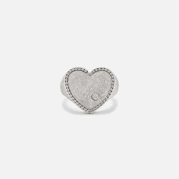 Chevaliere Coeur Pailletee Or Blanc | Yvonne Leon Shop