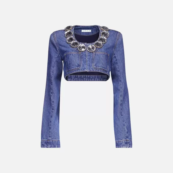 Jumbo Crystal Denim Cropped Blazer | Area Store
