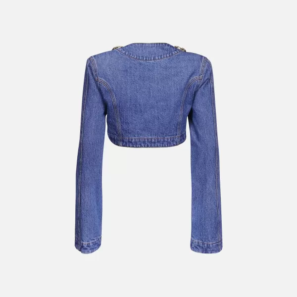Jumbo Crystal Denim Cropped Blazer | Area Store