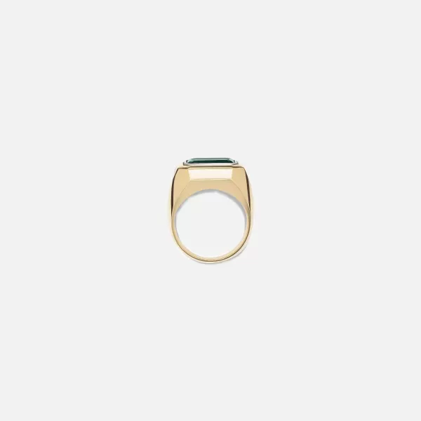 Solitaire Small Rectangle Ring In Yellow Gold And Platinum With Emerald | Maor New