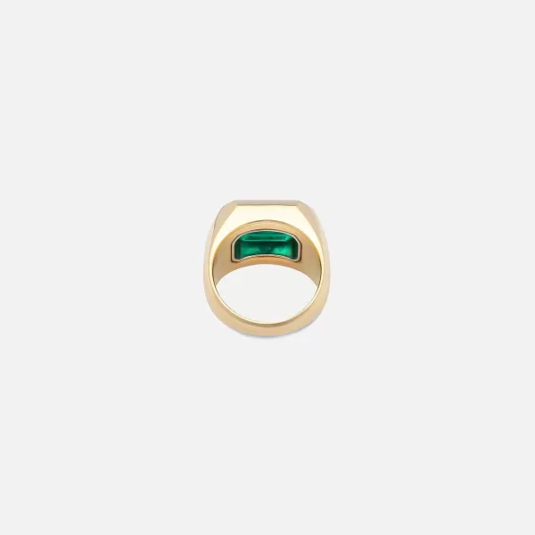 Solitaire Small Rectangle Ring In Yellow Gold And Platinum With Emerald | Maor New