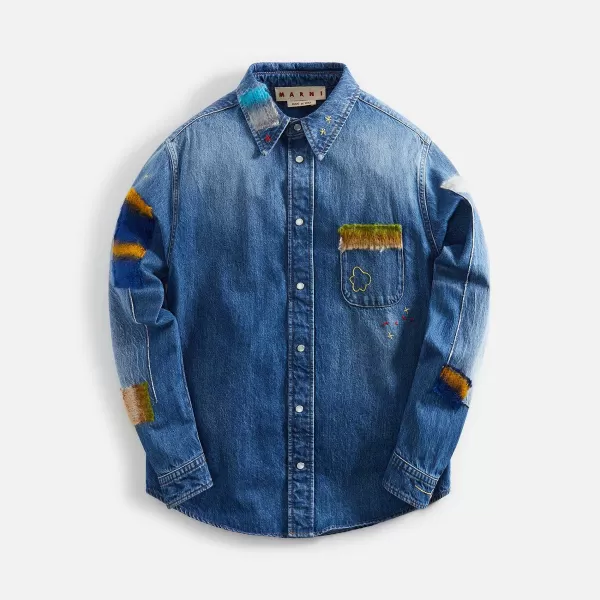 Stone Washed Organic Denim Mohair Shirt | Marni Store